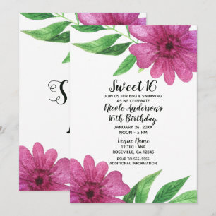 Invitación Fiesta Floral de Flor de Acuarela Rosa Pop Dulces 