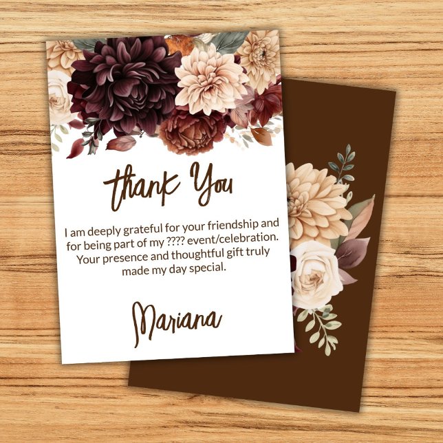 Invitación Fiesta floral de flores beige marrón gracias tarje (Subido por el creador)
