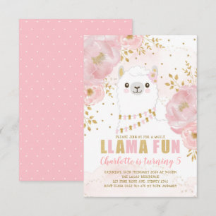 Invitación Fiesta floral de la alpaca de la llama del