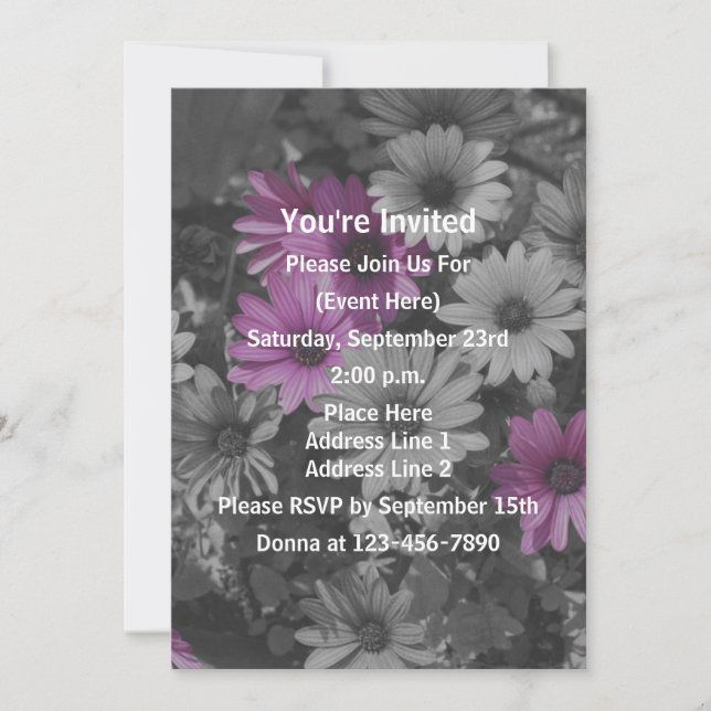 Invitación Fiesta floral de margaritas africanas (Anverso)