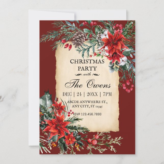 Invitación Fiesta floral de navidades clásicos (Anverso)