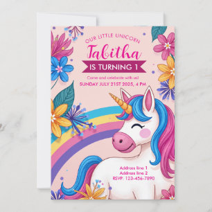 Invitación Fiesta Floral De Unicornio Invita - Arcoiris Edita