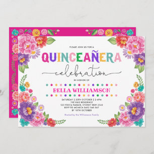 Invitación Fiesta floral divertida Quinceañera 15 cumpleaños