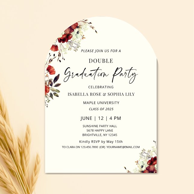 Invitación Fiesta Floral Doble Graduación Doble (arch graduation invitations, floral graduation invitations, floral graduation party invitations, hig)