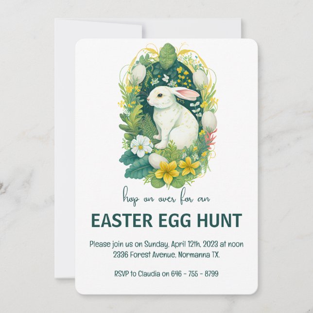 Invitación Fiesta Floral Easter Bunny Egg Hunt (Anverso)