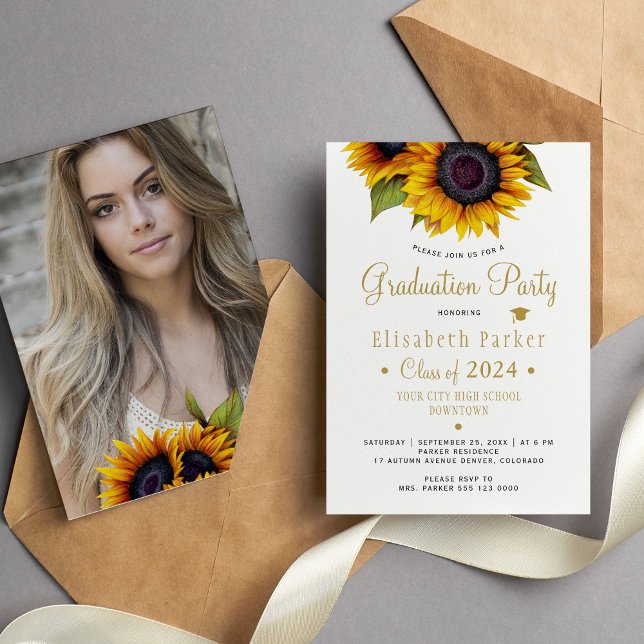 Invitación Fiesta floral elegante de graduación de moda FOTOG (Subido por el creador)