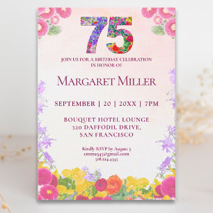 Invitación Fiesta floral elegante para el 75 cumpleaños