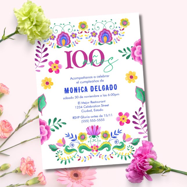 Invitación Fiesta floral española mexicana 100 cumpleaños (Subido por el creador)