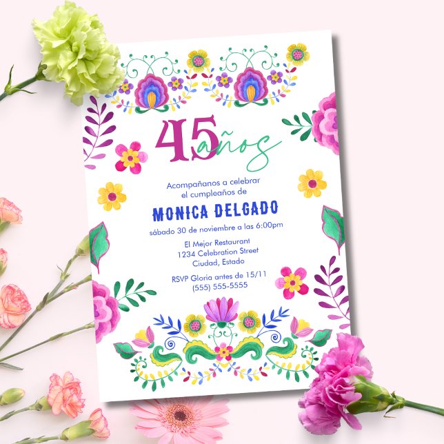 Invitación Fiesta floral española mexicana 45ª fiesta de cump (Subido por el creador)