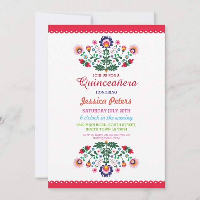 Invitación Fiesta floral Fiesta Quinceanera (Anverso)
