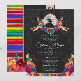 Invitación Fiesta Floral Folclórica Brillante Charro Quincean