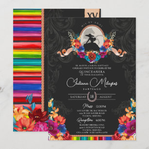 Invitación Fiesta Floral Folclórica Brillante Charro Quincean