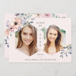 Invitación Fiesta floral geométrico rosado del graduado de la