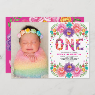 Invitación Fiesta floral lisa nacho promedio primer cumpleaño
