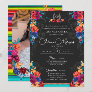 Invitación Fiesta Floral mexicana agrega tu foto Quinceanera