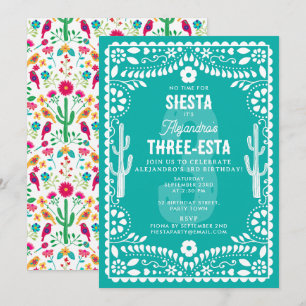 Invitación Fiesta floral mexicana azul turquesa Cumpleaños de