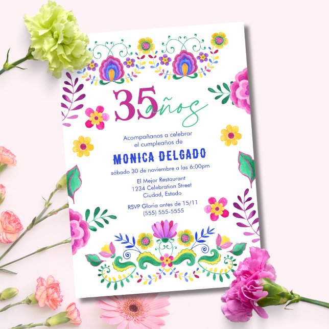 Invitación Fiesta Floral Mexicana Española Cumpleaños 35 (Subido por el creador)