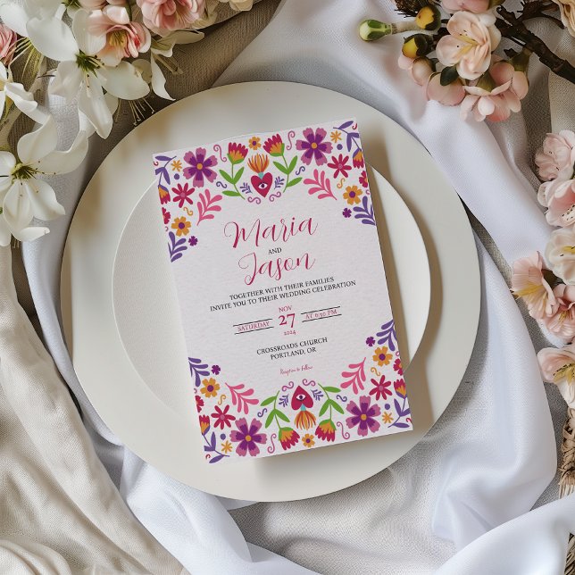 Invitación Fiesta floral mexicana Nuestra Boda Boda (Mexican Floral Fiesta Nuestra Boda Wedding Invitation)