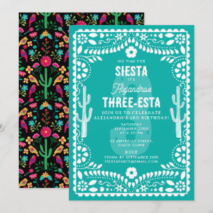 Invitación Fiesta floral mexicana Teal Tres-Esta cumpleaños 3