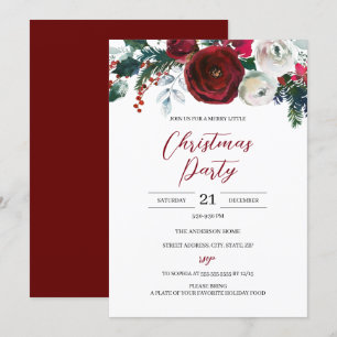 Invitación Fiesta Floral Navideña Económica Rojo Blanco