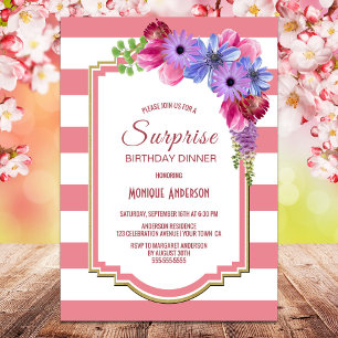 Invitación Fiesta Floral Púrpura Sorpresa Cumpleaños Pink Str