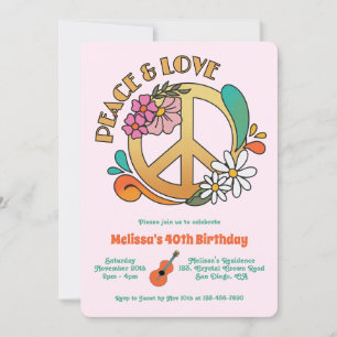 Invitación Fiesta floral retro Hippie Peace & Love