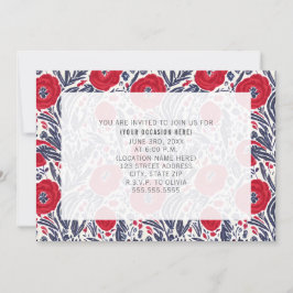 Invitación Fiesta floral roja blanca y azul para todo propósi