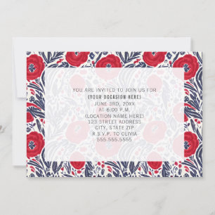 Invitación Fiesta floral roja blanca y azul para todo propósi