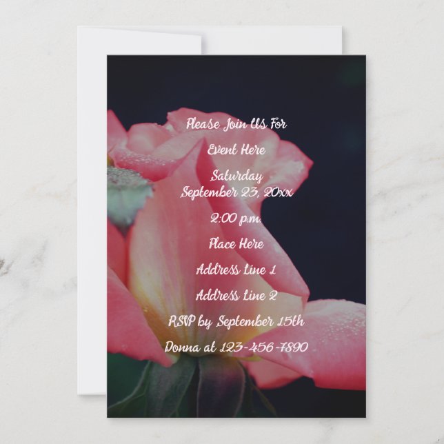 Invitación Fiesta Floral Rosa Rosebud (Anverso)
