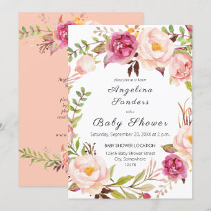 Invitación Fiesta floral Rubor de color rosa o Baby Shower