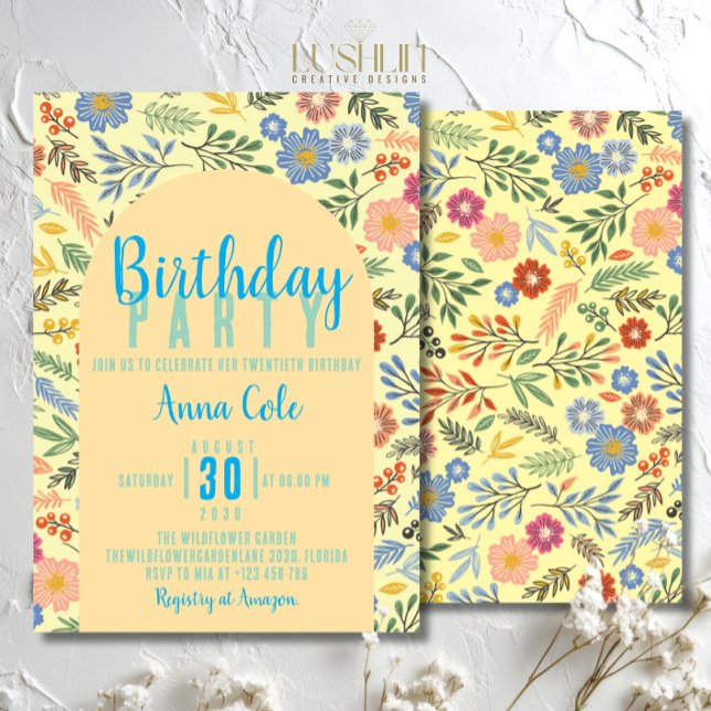 Invitación Fiesta floral rústica de cumpleaños con flores sil (Subido por el creador)