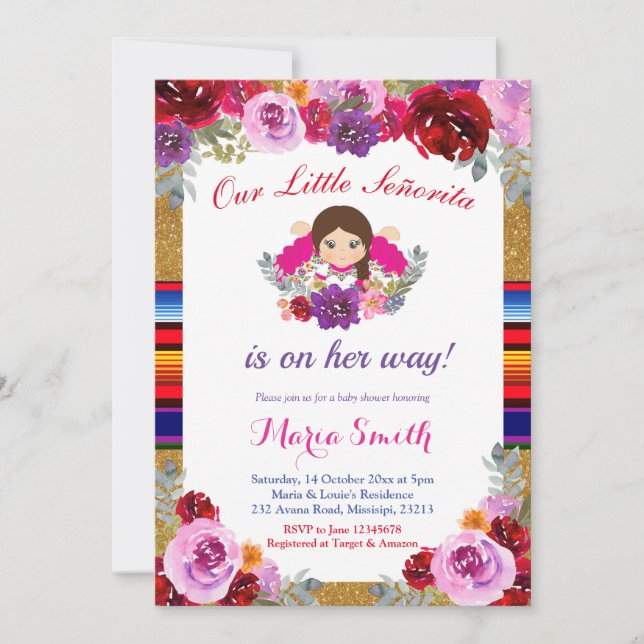 Invitación Fiesta Floral Señorita está en camino de Baby Show (Anverso)