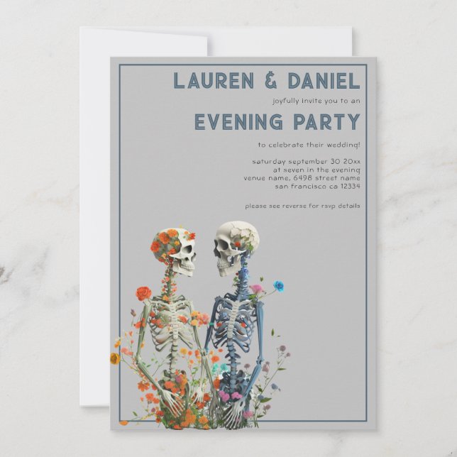 Invitación Fiesta Floral Skeleton Pareja QR Boda (Anverso)
