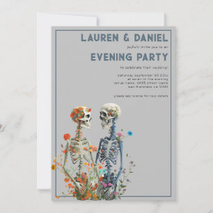 Invitación Fiesta Floral Skeleton Pareja QR Boda