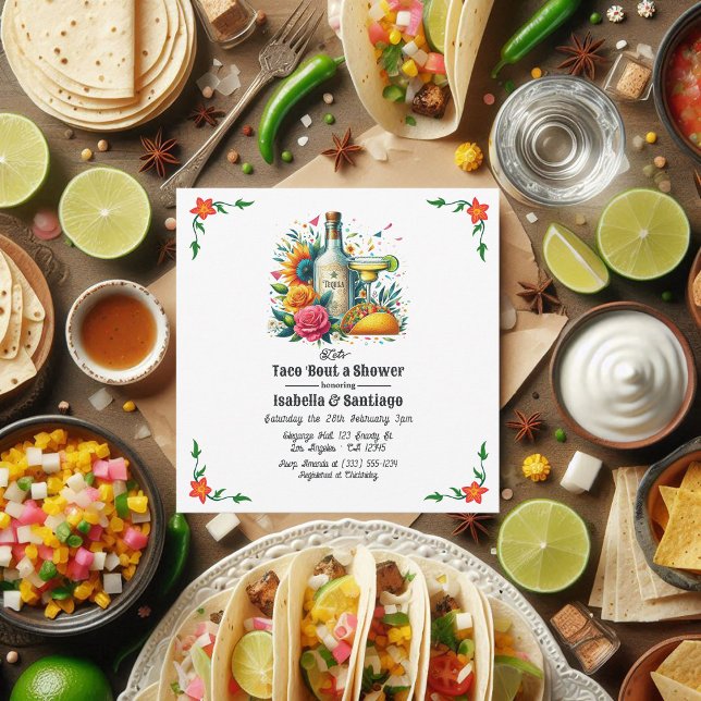 Invitación Fiesta Floral Taco 'sobre la ducha de una pareja (Fiesta Floral Let's Taco 'bout a Couple's Shower Invitation)