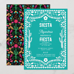 Invitación Fiesta Floral Tradicional Mexicana Cumpleaños Azul