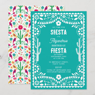 Invitación Fiesta Floral Tradicional Mexicana Cumpleaños Azul