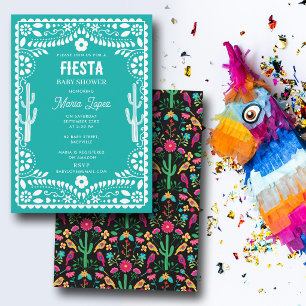Invitación Fiesta Floral Tradicional Mexicana en Azul Turques
