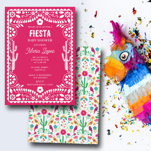 Invitación Fiesta floral tradicional mexicana rosa para baby 