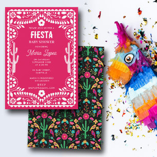 Invitación Fiesta floral tradicional mexicana rosa para baby 