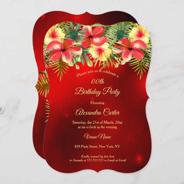 Invitación Fiesta floral tropical Hibiscus (Anverso / Reverso)