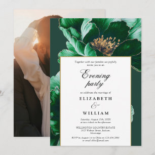 Invitación Fiesta Floral Verde Esmeralda Noche de Boda Foto