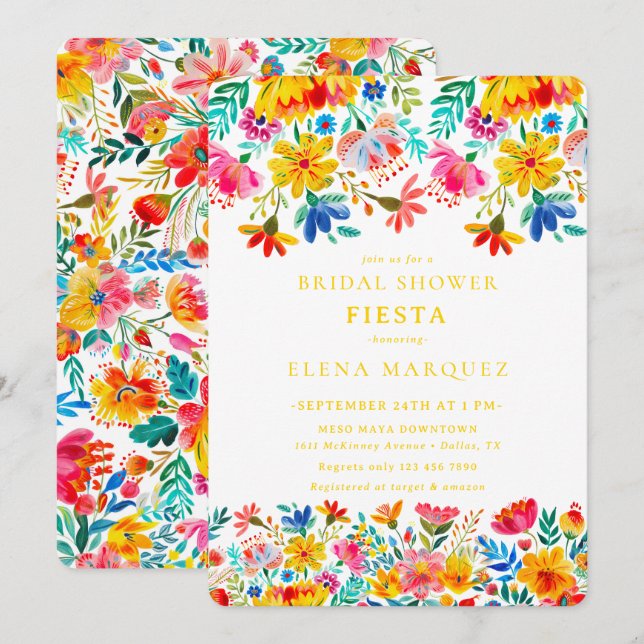 Invitación Fiesta Floral Watercolor Bridal Shower (Anverso / Reverso)