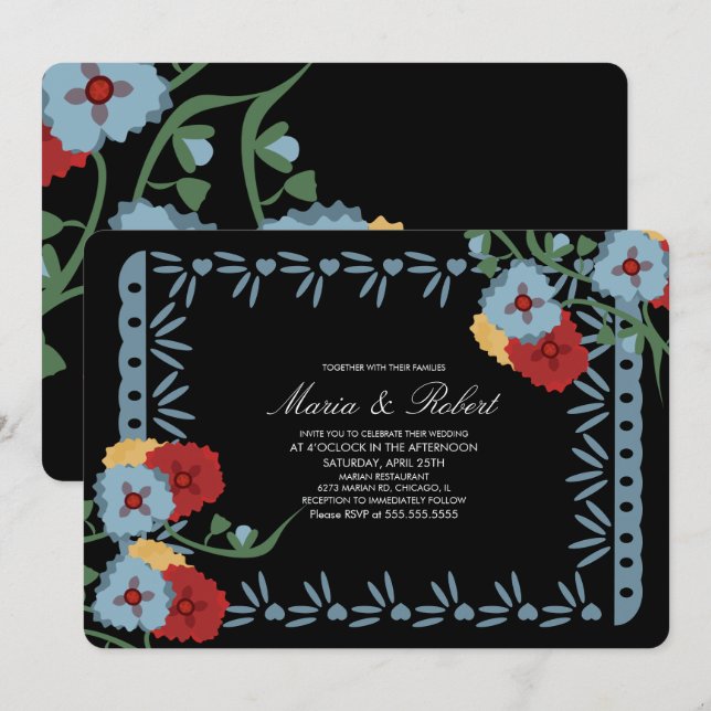 Invitación Fiesta Florales Botánicos Mexicanos de Papel Picad (Anverso / Reverso)