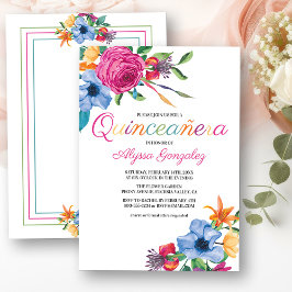 Invitación Fiesta Flores Acuarela Floral Blanco Quinceanera