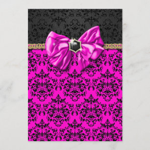 Invitación Fiesta formal de damasco rosa negro dorado