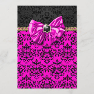 Invitación Fiesta formal de damasco rosa negro dorado