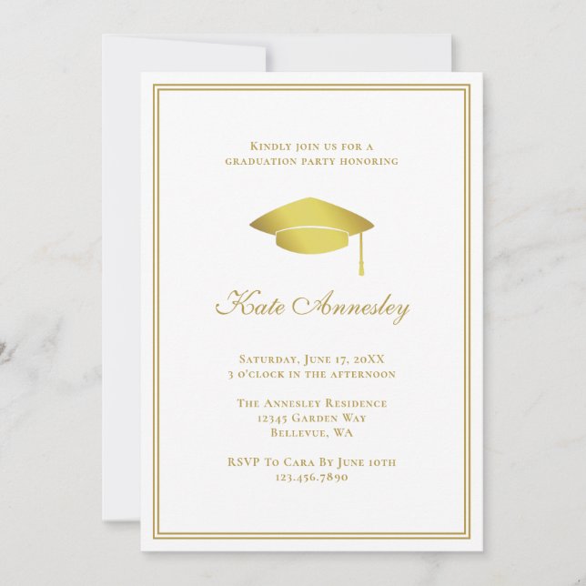 Invitación Fiesta formal de graduación de oro moderno (Anverso)
