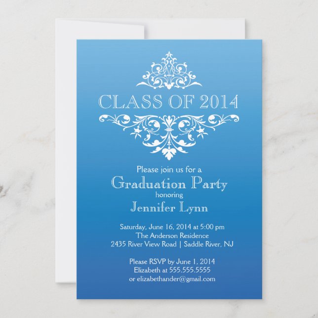 Invitación Fiesta Formal de Graduación Furiosa Azul Elegante (Anverso)