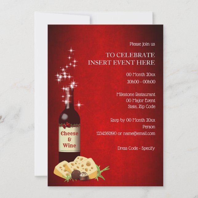 Invitación Fiesta formal de queso de vino de vacaciones (Anverso)